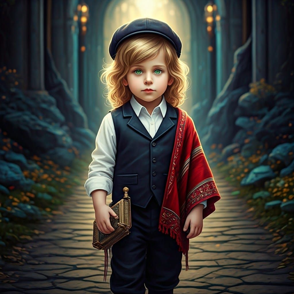 Boy with Golden Hair Holding Torah Scroll