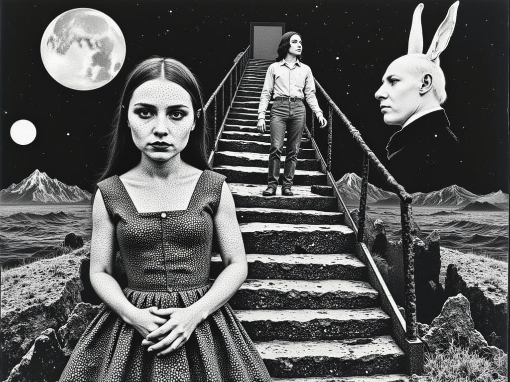 Alice, Neo, and the White Rabbit: M.C. Escher Style