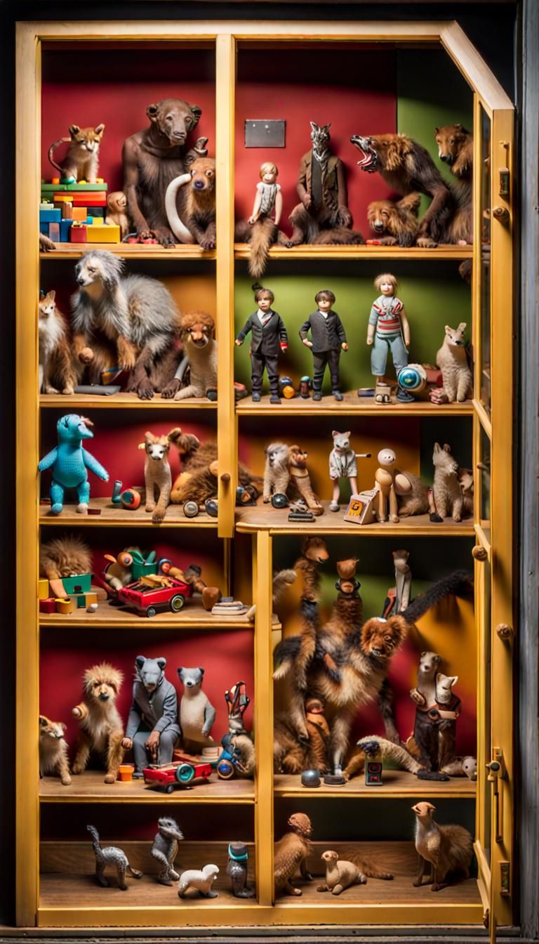 Hyperrealistic Window of Curious Toys and Games