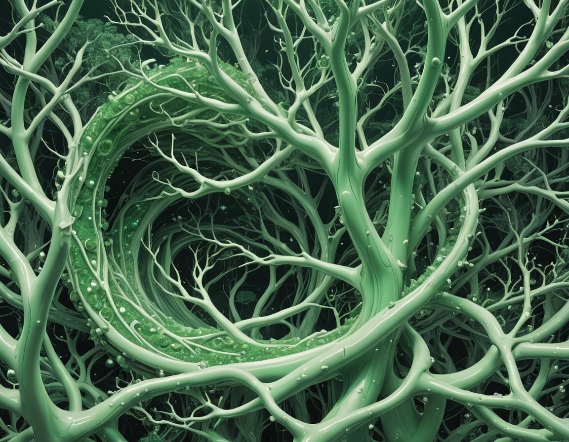 Cyberpunk Jade Forest in Spiraling Fire Style