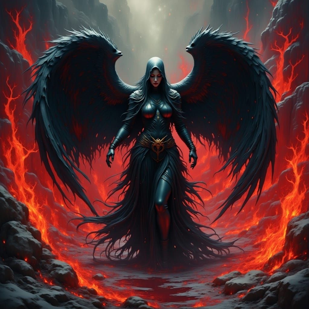 Fiery Fallen Angel in Frosty Ruins