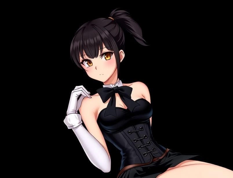 Beautiful Anime Woman with Green Eyes and Latex Corset