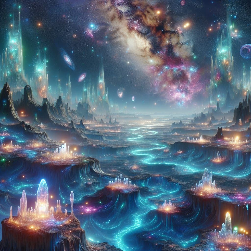 Extraterrestrial Landscape with Bioluminescent Flora