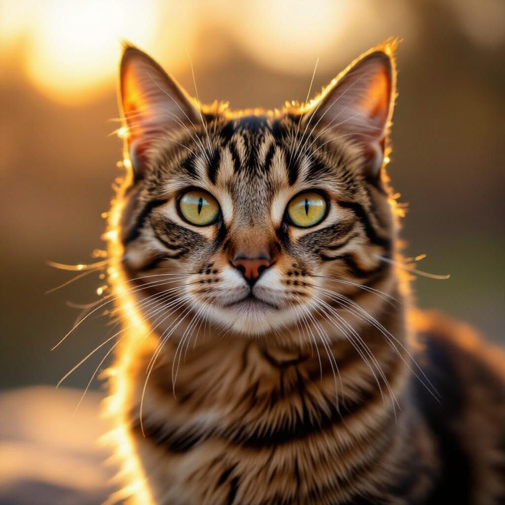 Photorealistic HDR Cat Portrait in Golden Hour Light
