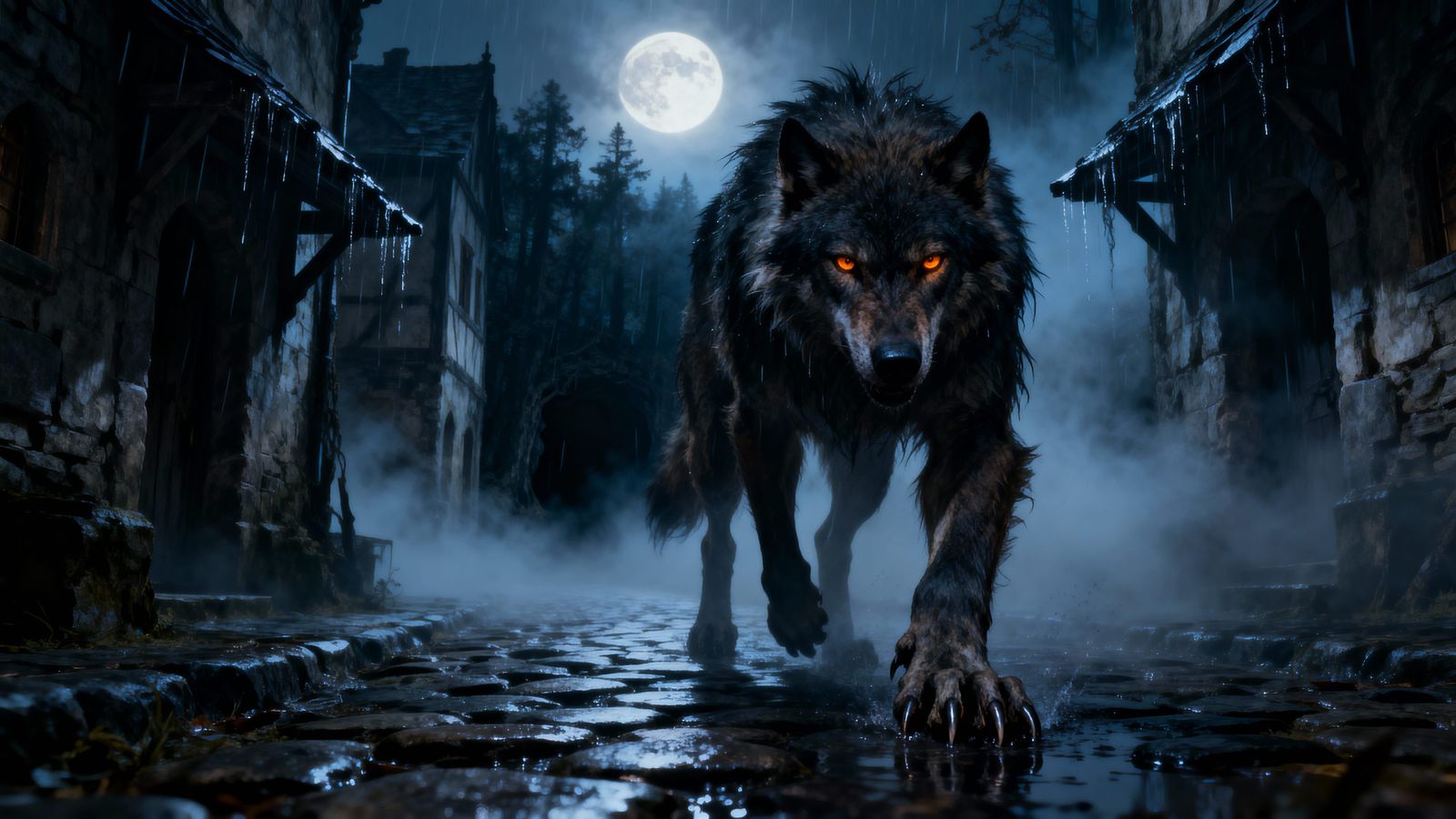 Werewolf Transformation in Foggy Old Town