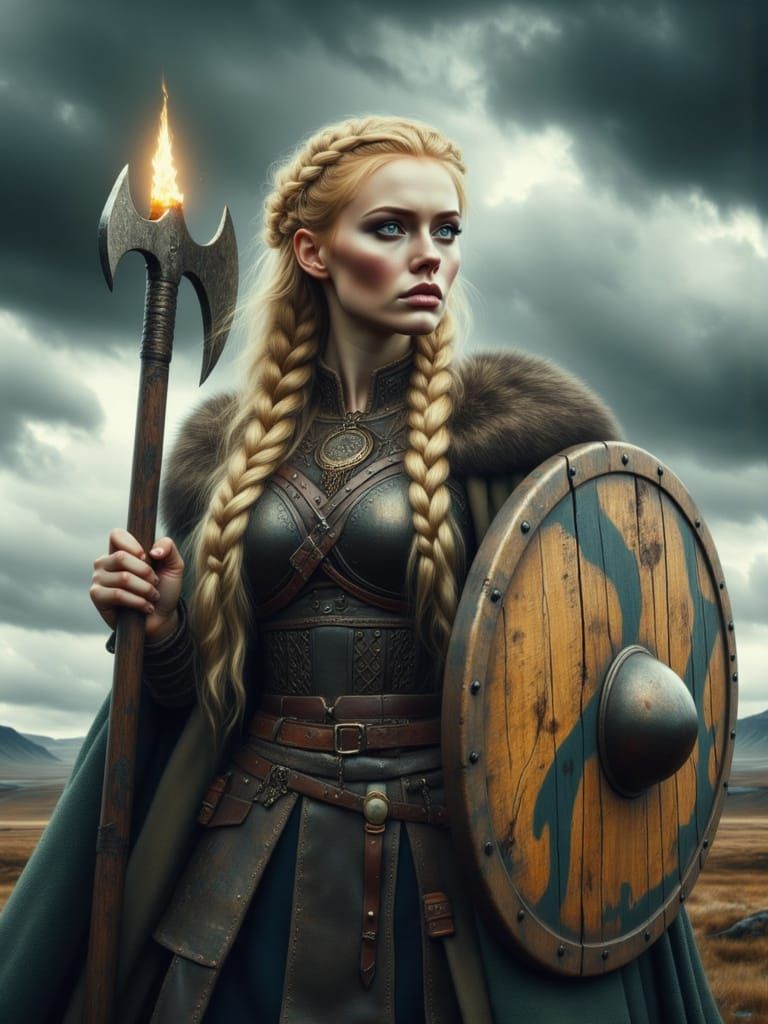 Biopunk Viking Warrior with Glowing Axe