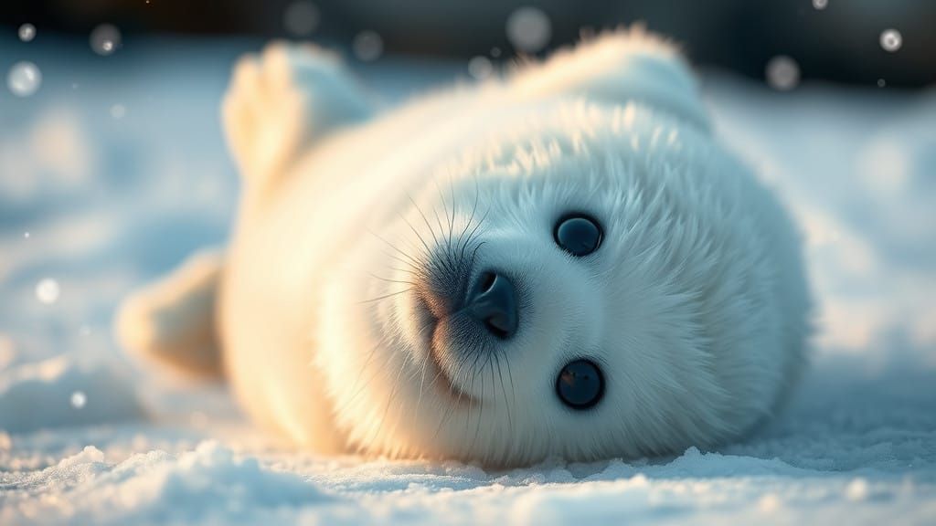 Whimsical White Seal Pup in Snowy Serenity
