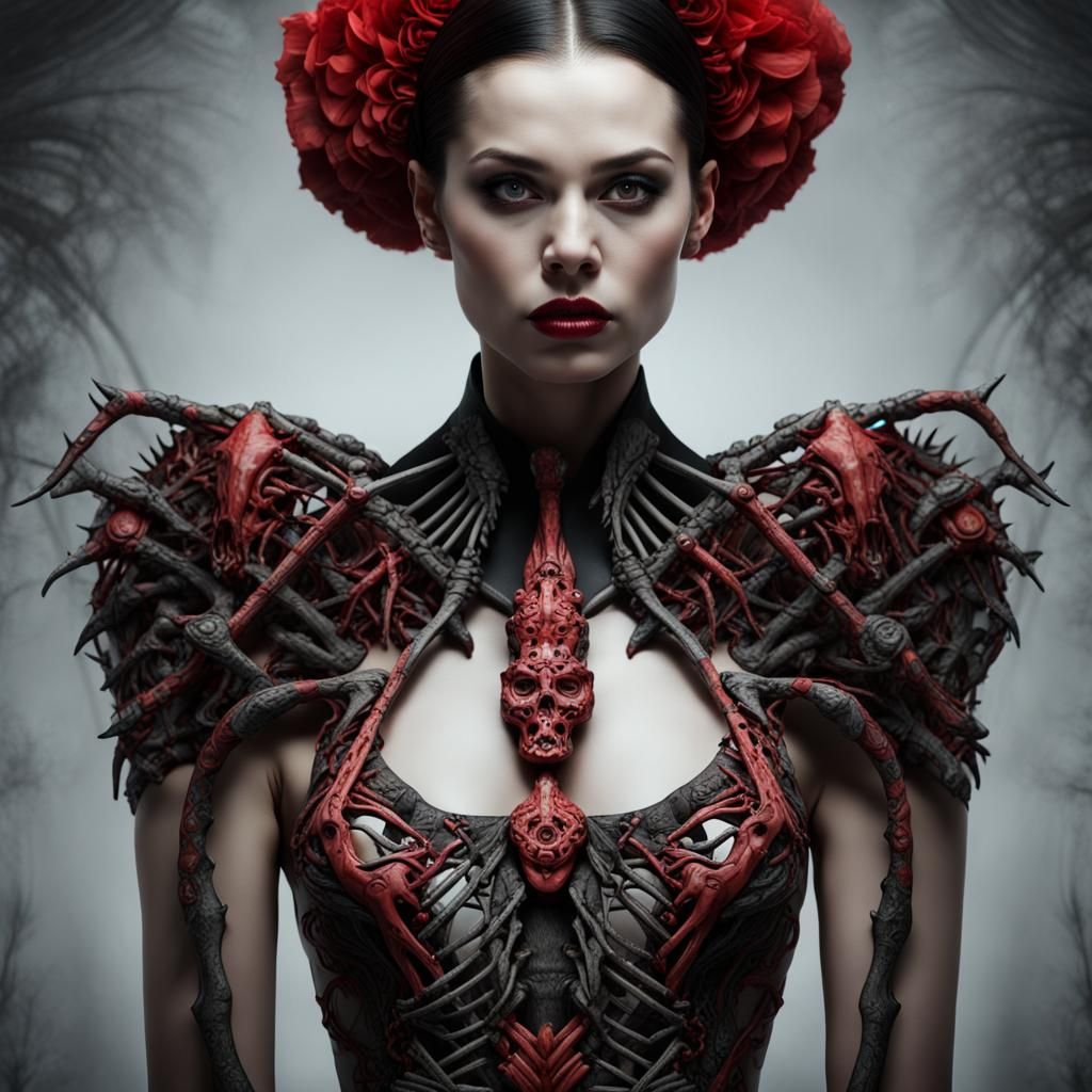 Bones Dress on Exotic Woman, Dramatic Fantasy Art