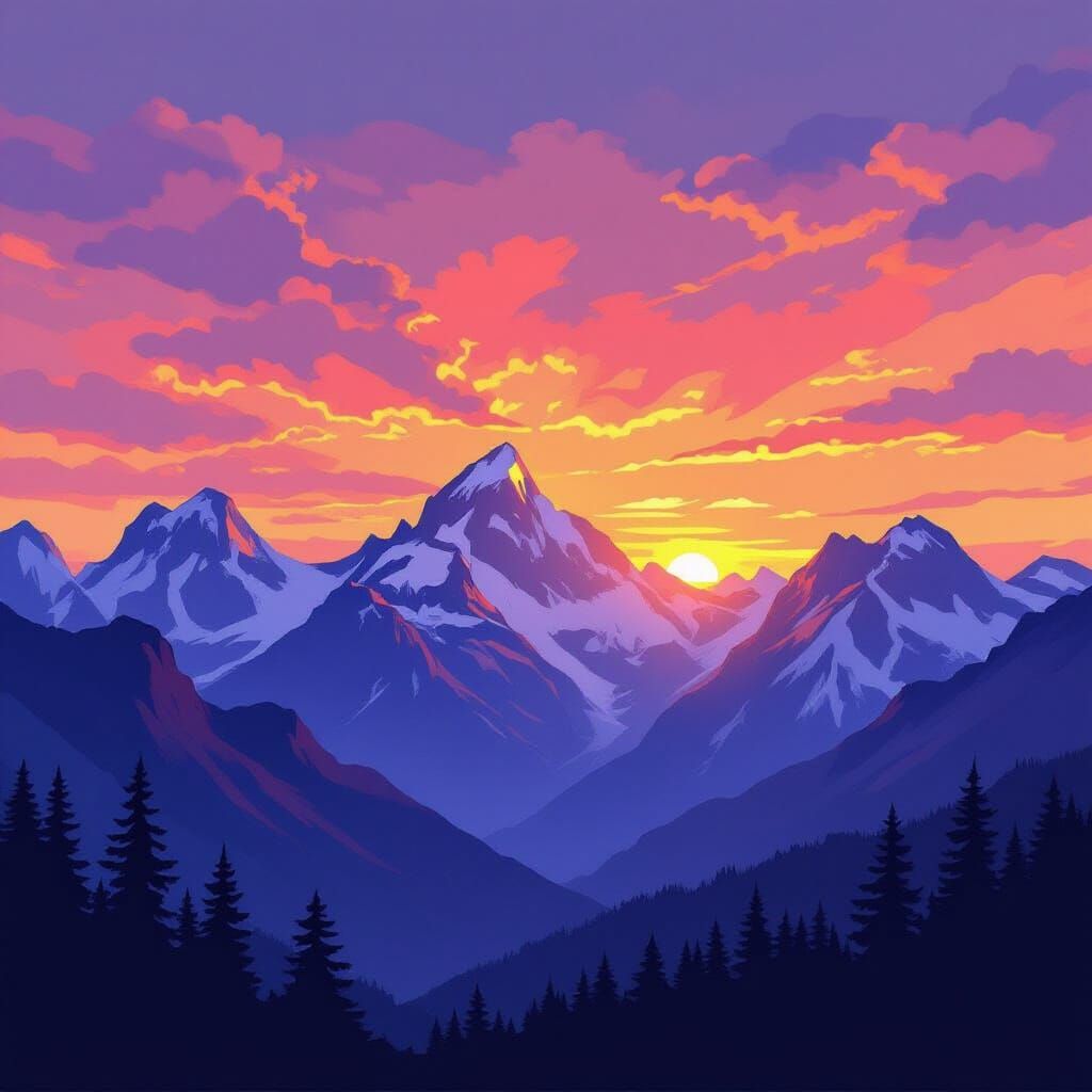 Majestic Mountains Under a Breathtaking Sunset