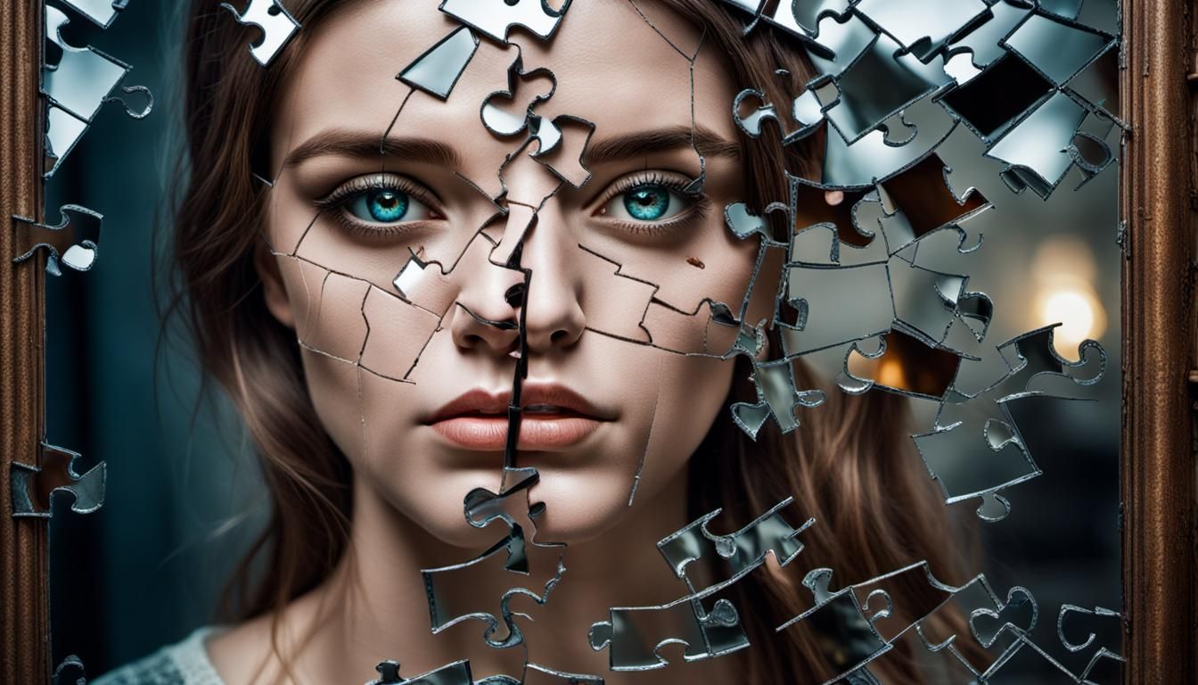 Shattered Reflection: Hyperrealistic Portrait of a Girl
