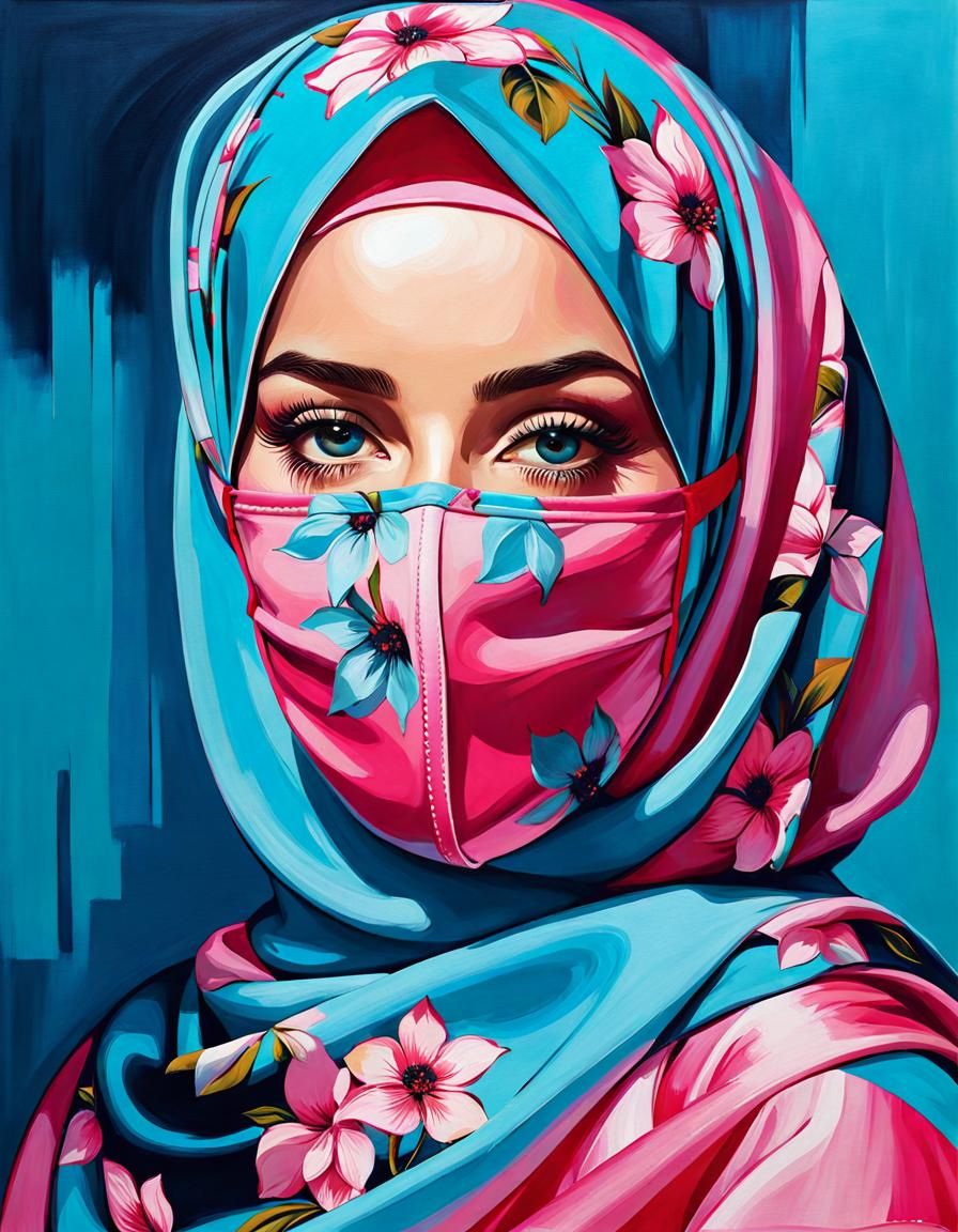 Floral Facemask Portrait in Pop Art Style