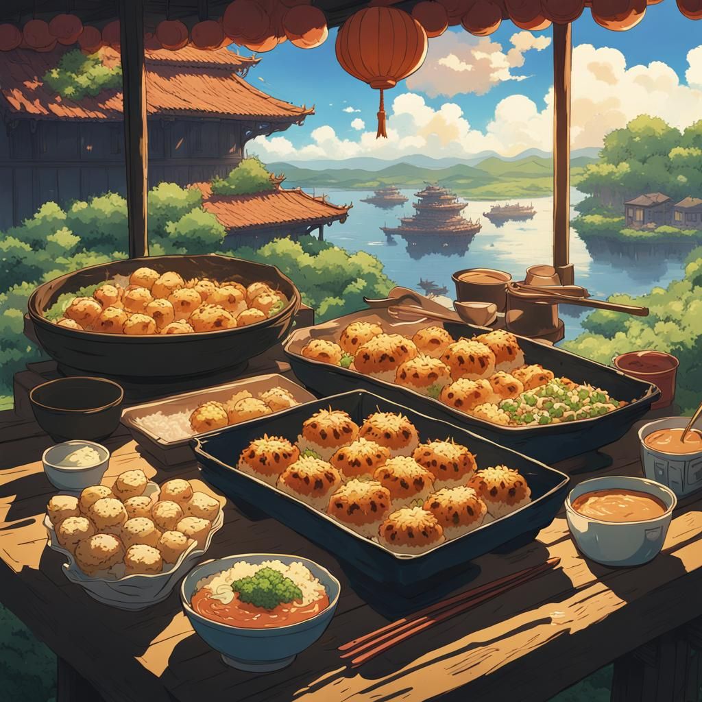 Takoyaki in Studio Ghibli Anime Style