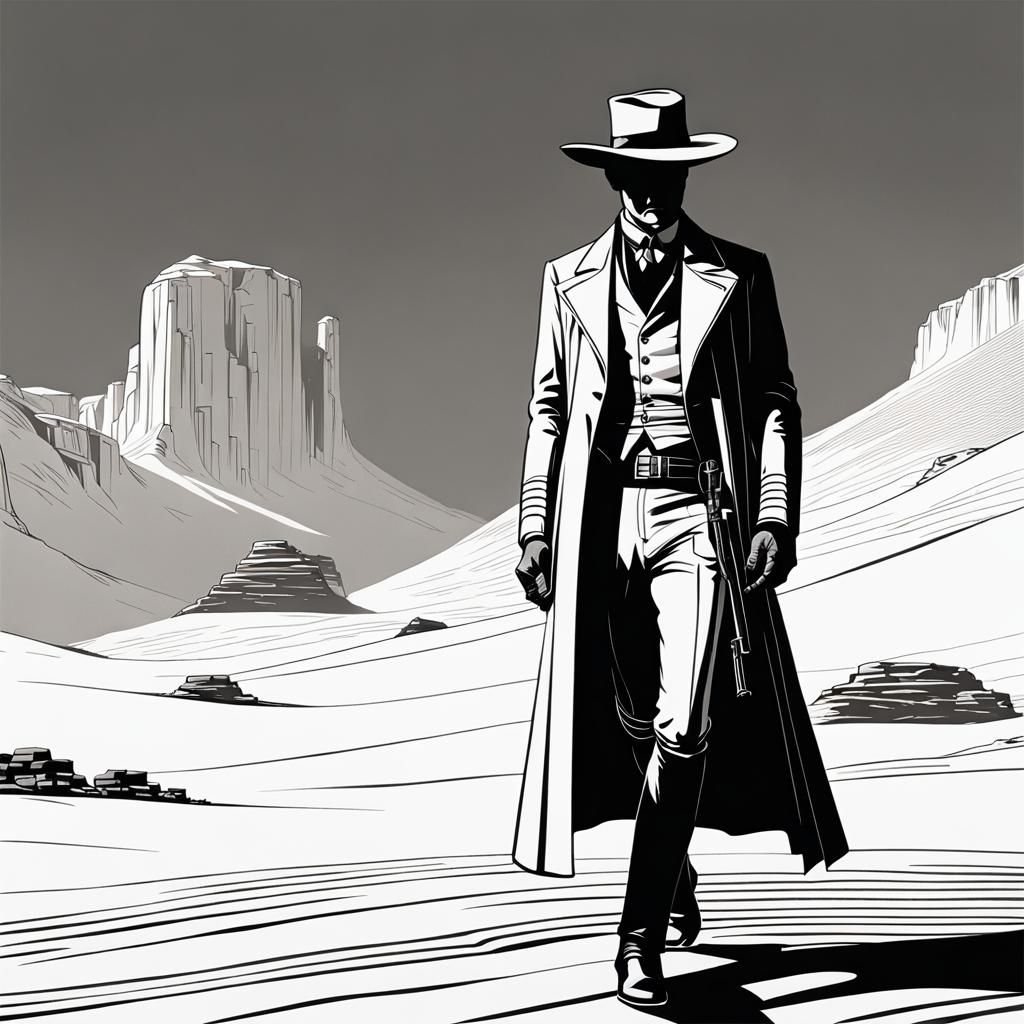 Retro Sci-Fi Smuggler: Minimalist Black and White Line Art