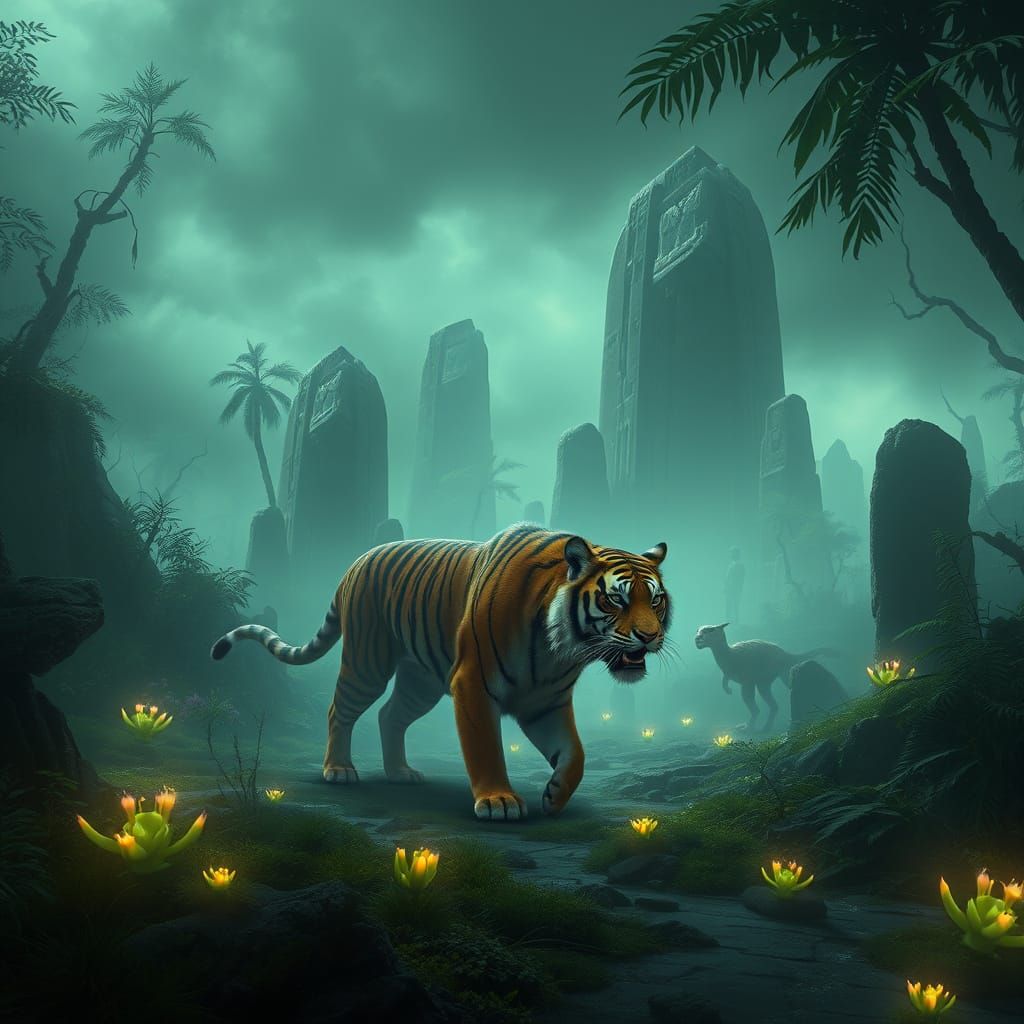 Azhkush Tiger in Bioluminescent Jungle
