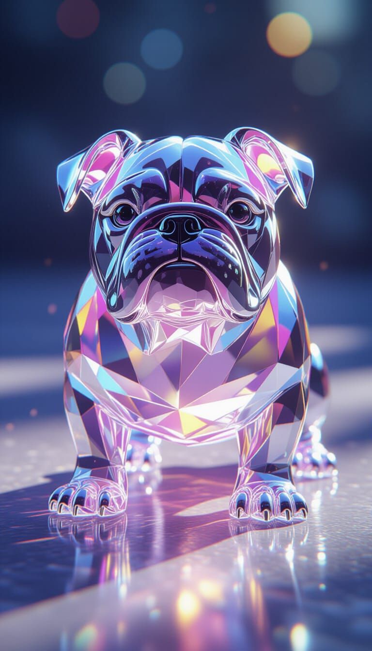 Rainbow Glass Bulldog in Magical Crystal Realism