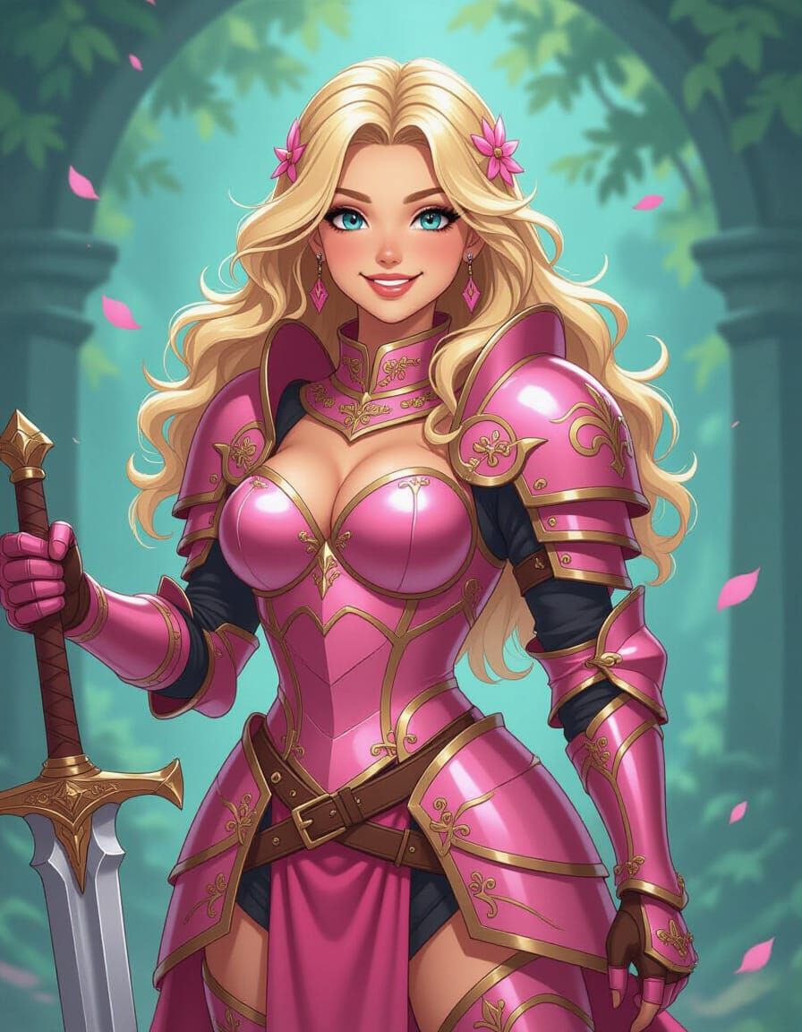 Pink Armored Knight in Fantasy Art Style