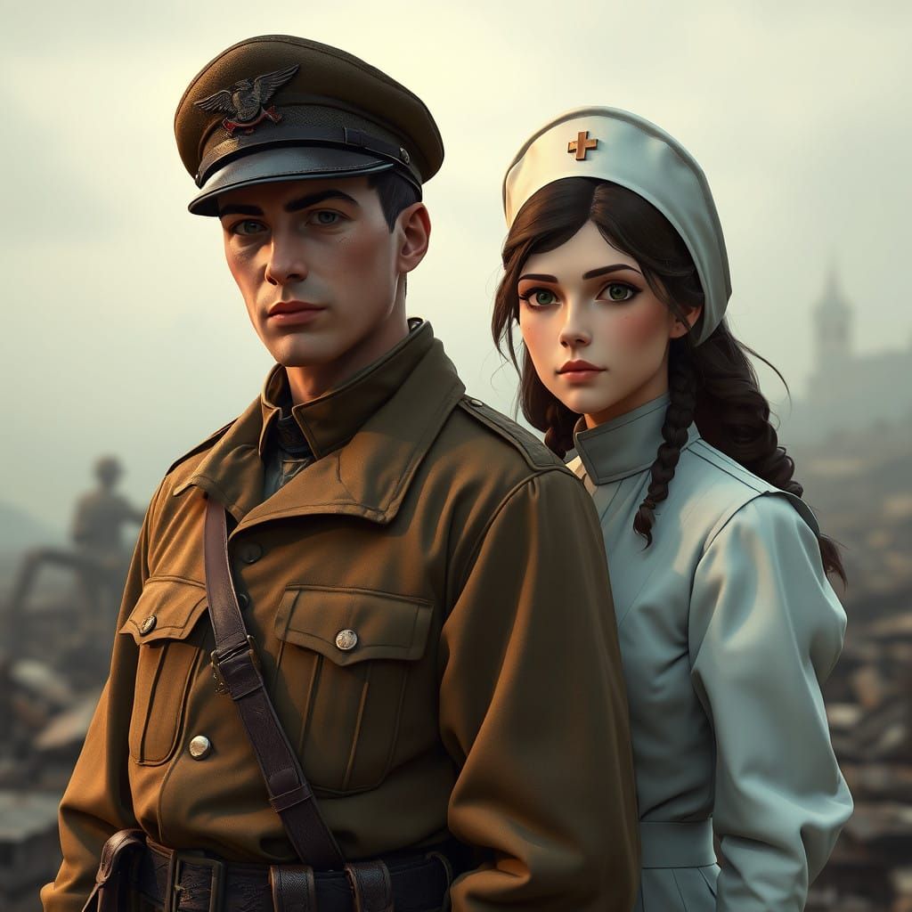 War-Torn Lovers in 1910s Italian Landscape, Anime-Inspired A...