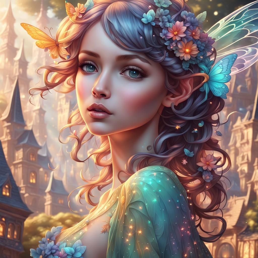 Gorgeous Fairies Flying in Fractal Fairy Town