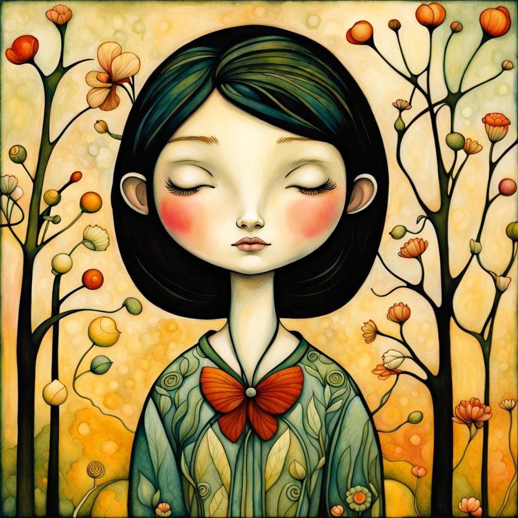 Lush Garden in Art Nouveau, Art Brut Style