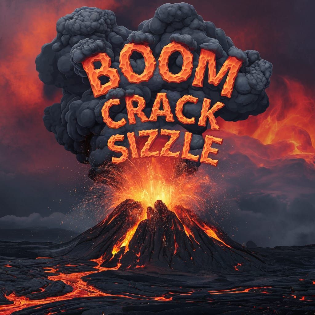 Exploding Volcano with Onomatopoeia Smoke Font
