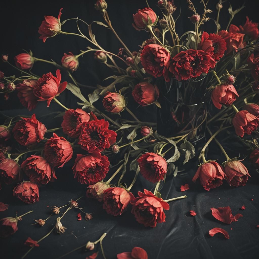 Moody Close-Up of Dying Flowers in Dark Romanticism