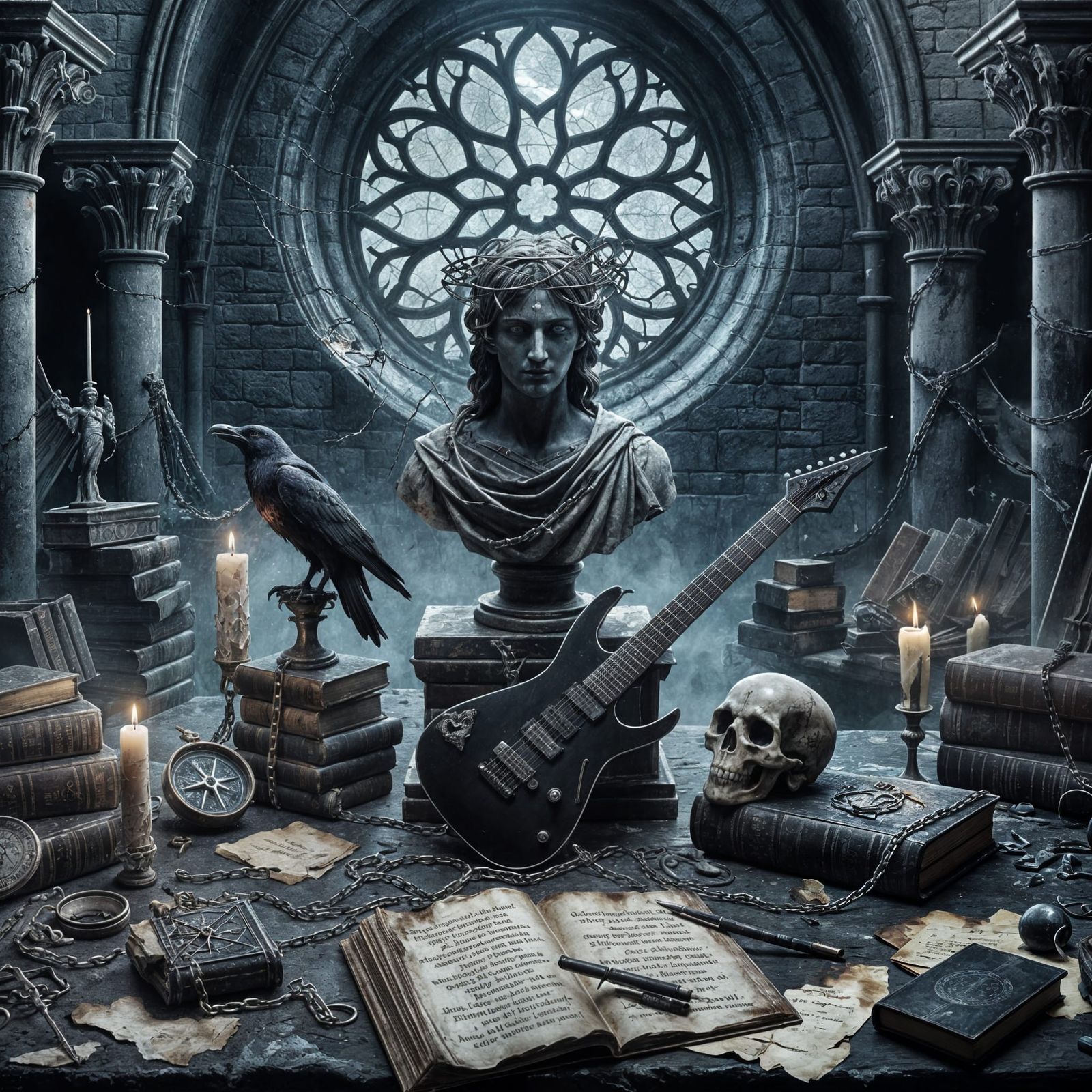 Gothic Library Ruins YouTube Banner with Marble Bust