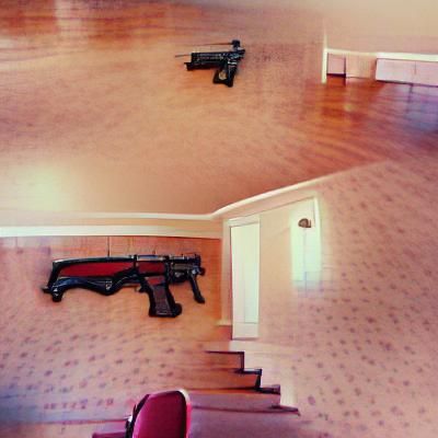 Lonely Armed Figures in Empty House