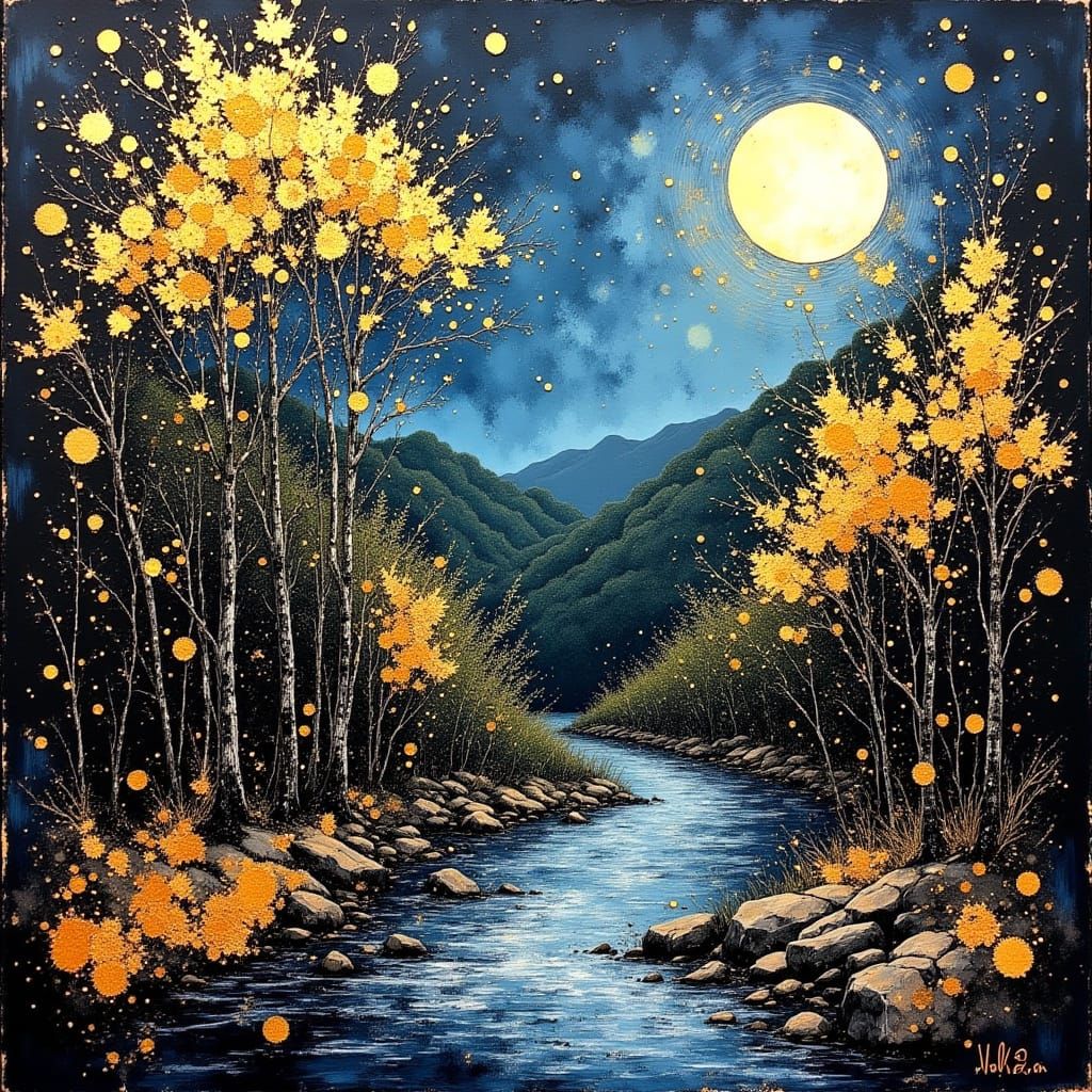 Pine Creek Gorge at Night: Expressionist Oil Painting