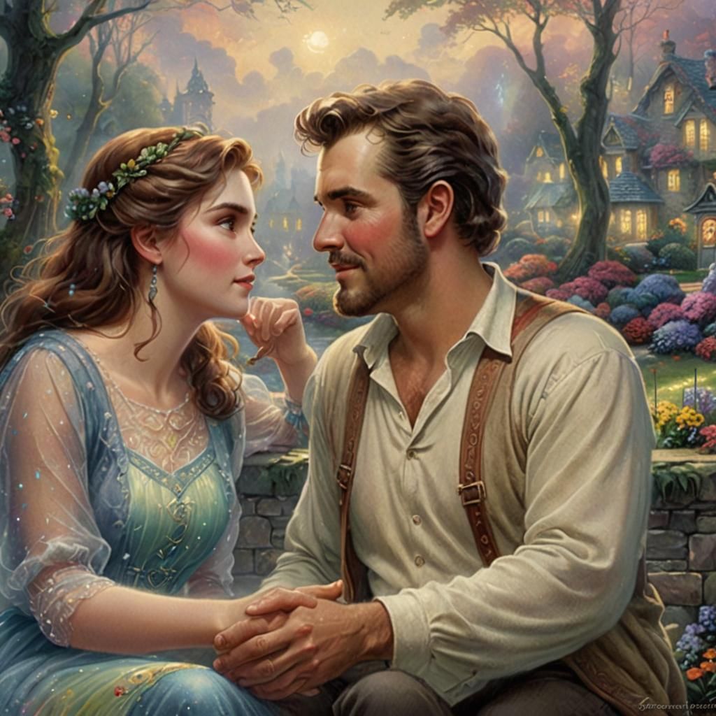 Ethereal Couple in a Misty Fantasy Landscape