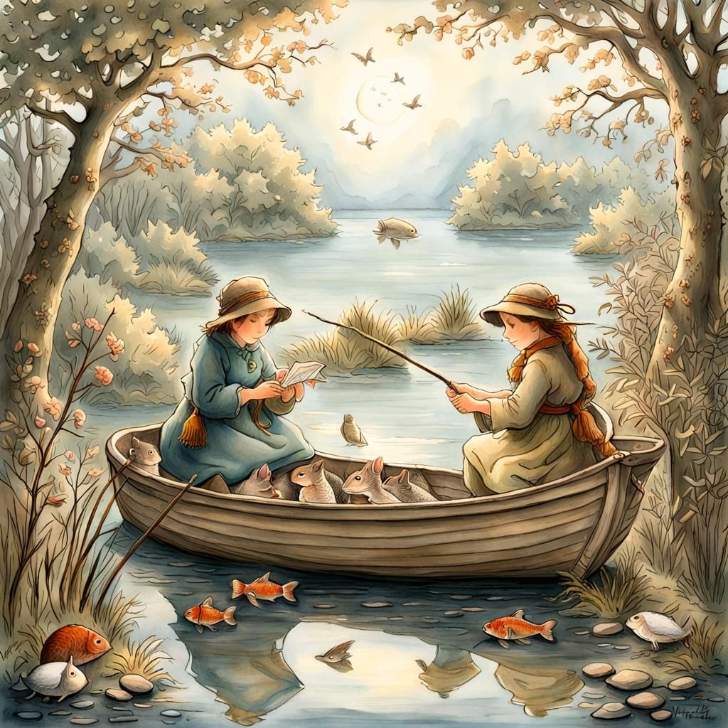 Cozy Children's Illustration of Fishing Adventure