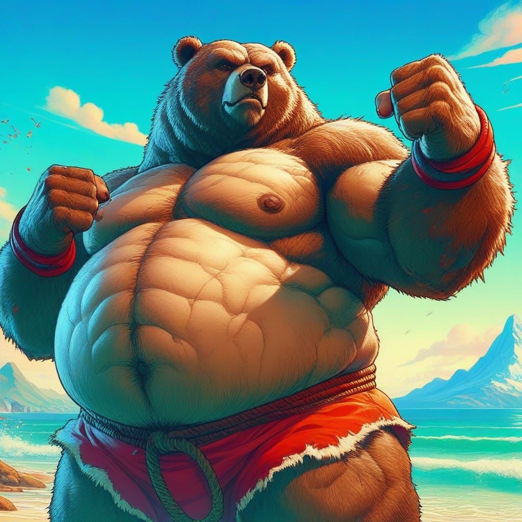 Hyper-Realistic Sumo Bear in Street Boxing Stance