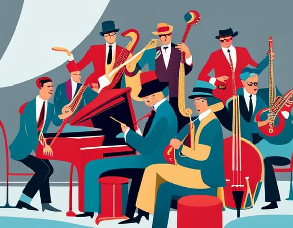 Grotesque Jazz Band in 1960s Abstract Illustration