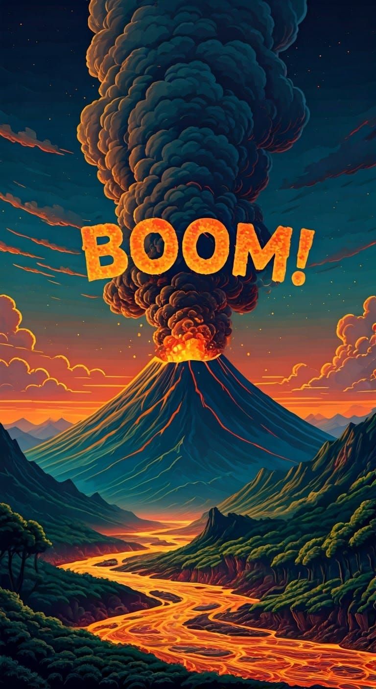 Volcanic Eruption Forming Word in Sky