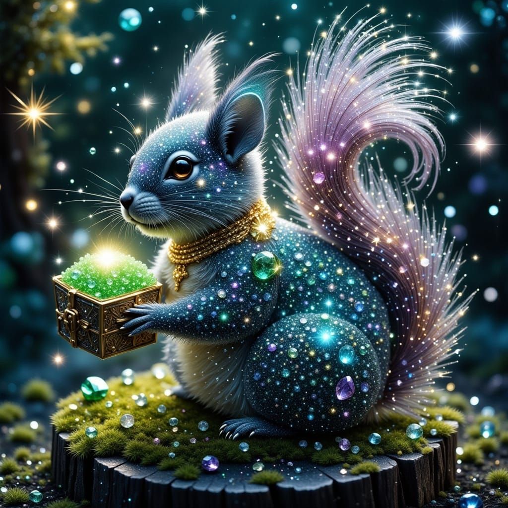 Mystical Diamond Squirrel in Enchanted Forest