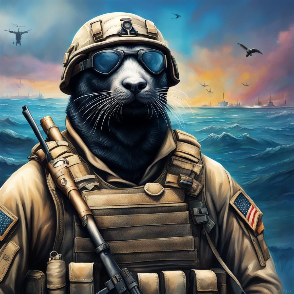 Hyperrealistic Navy Seal Team of Real Seals