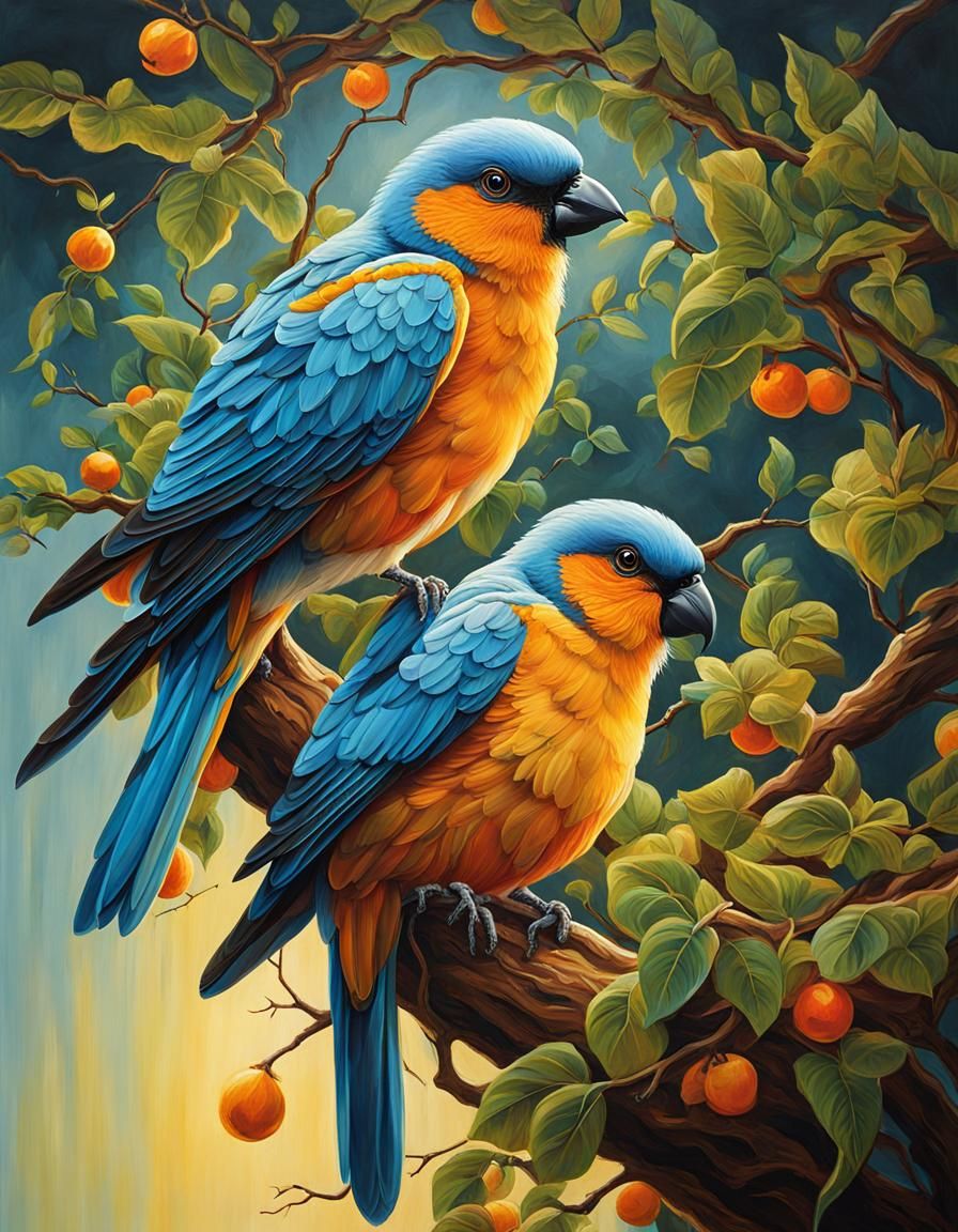 Lovebirds in Abstract Acrylic Painting Style