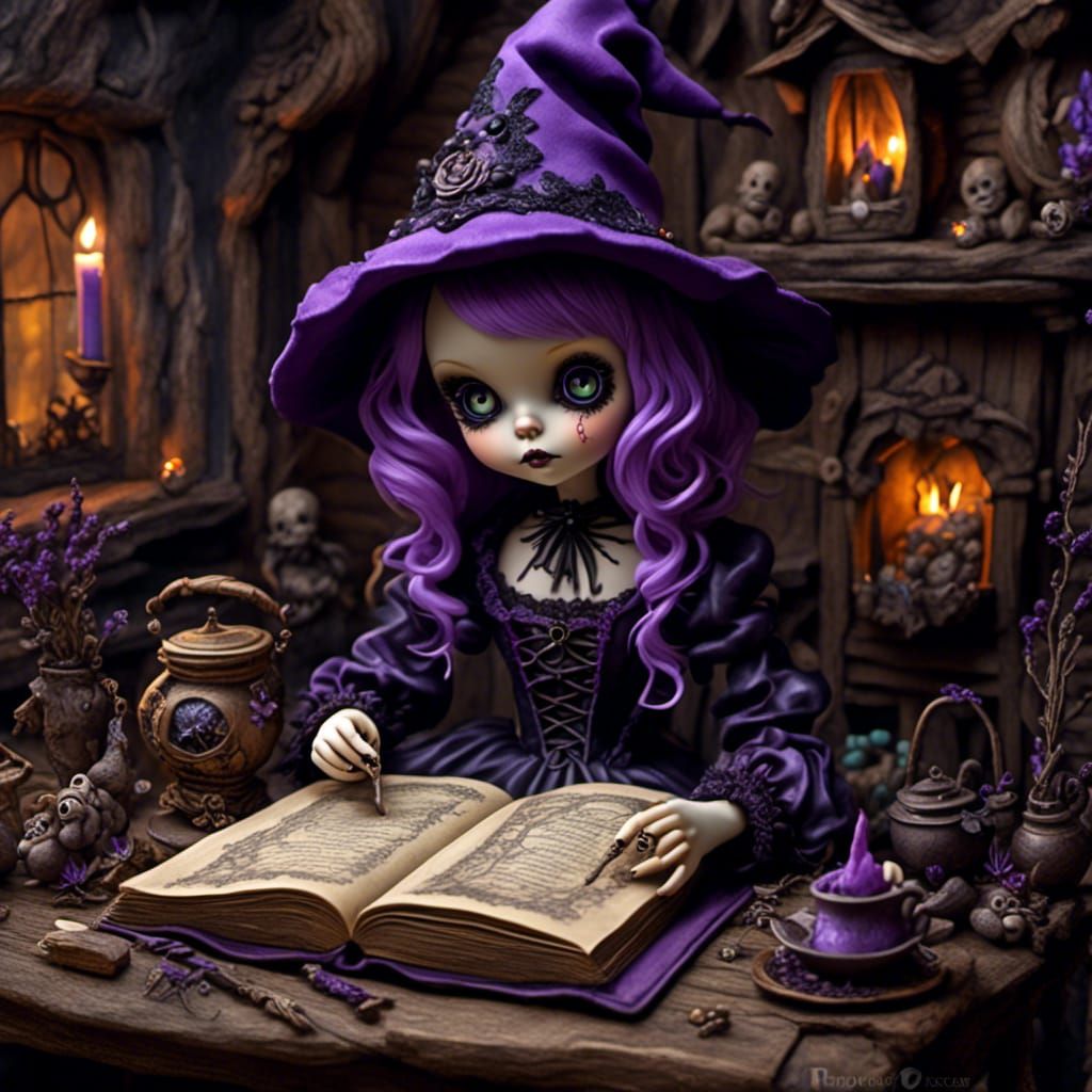 Whimsical Witch Girl in Cottagecore Graffiti Art