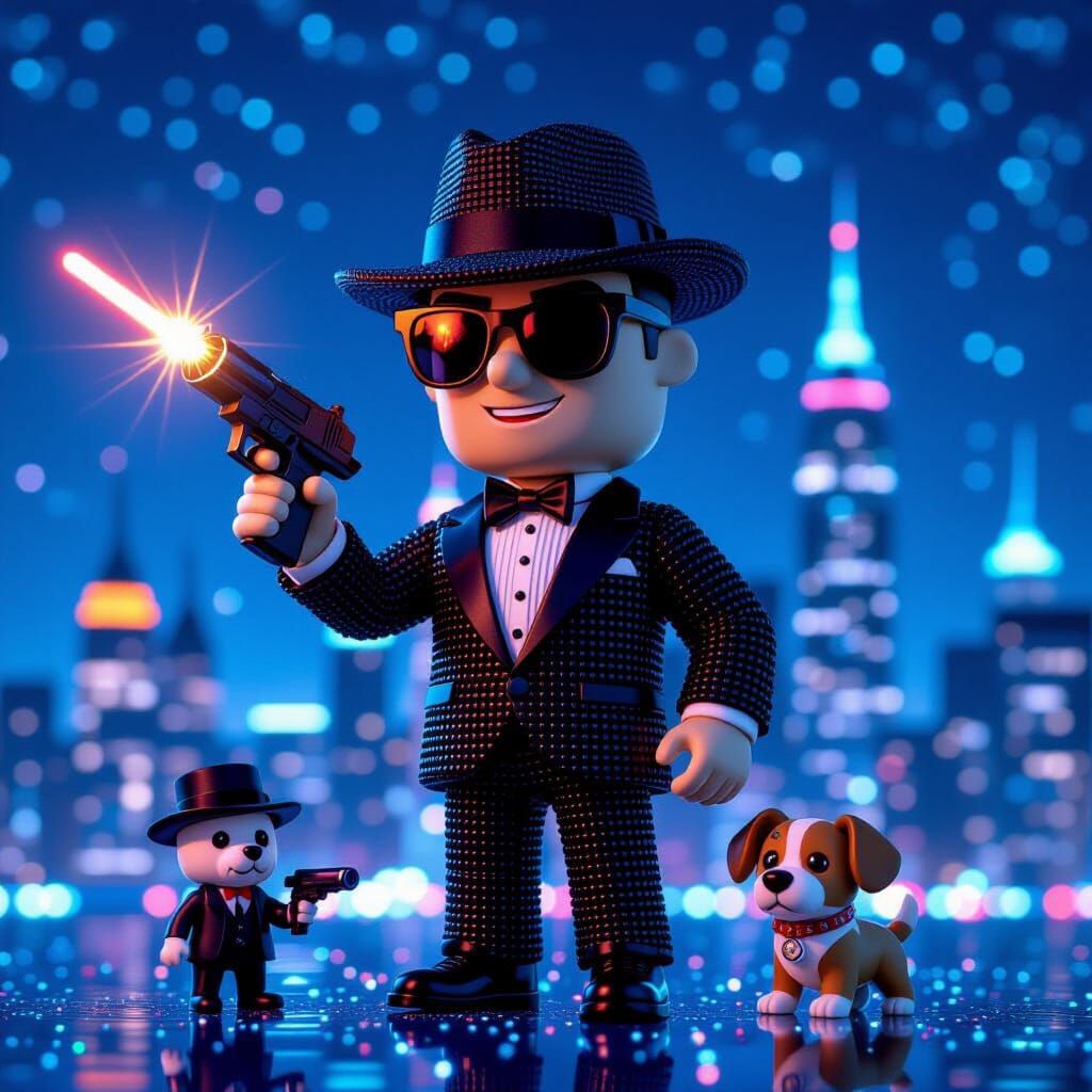 Bead Secret Agent in Glittering City, Hyperrealistic Style