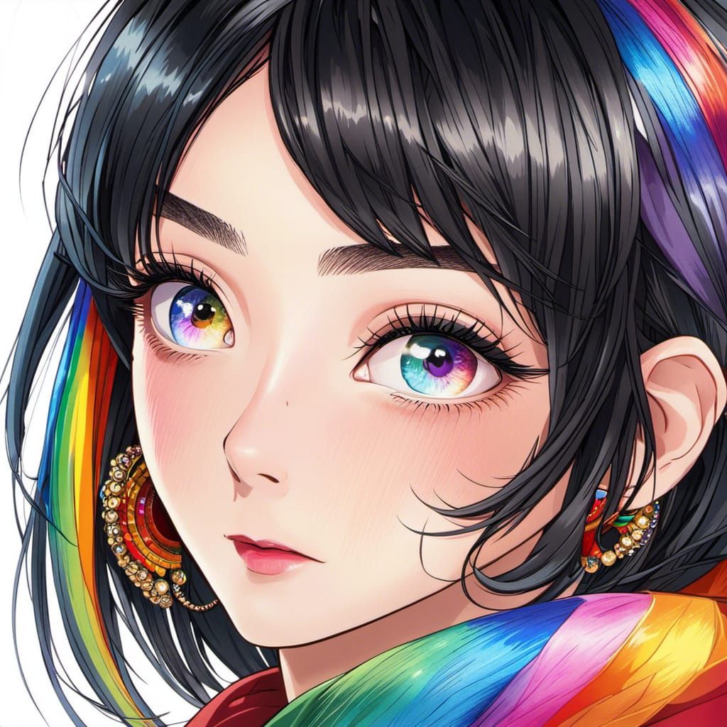 Anime Woman Portrait with Rainbow Eyes