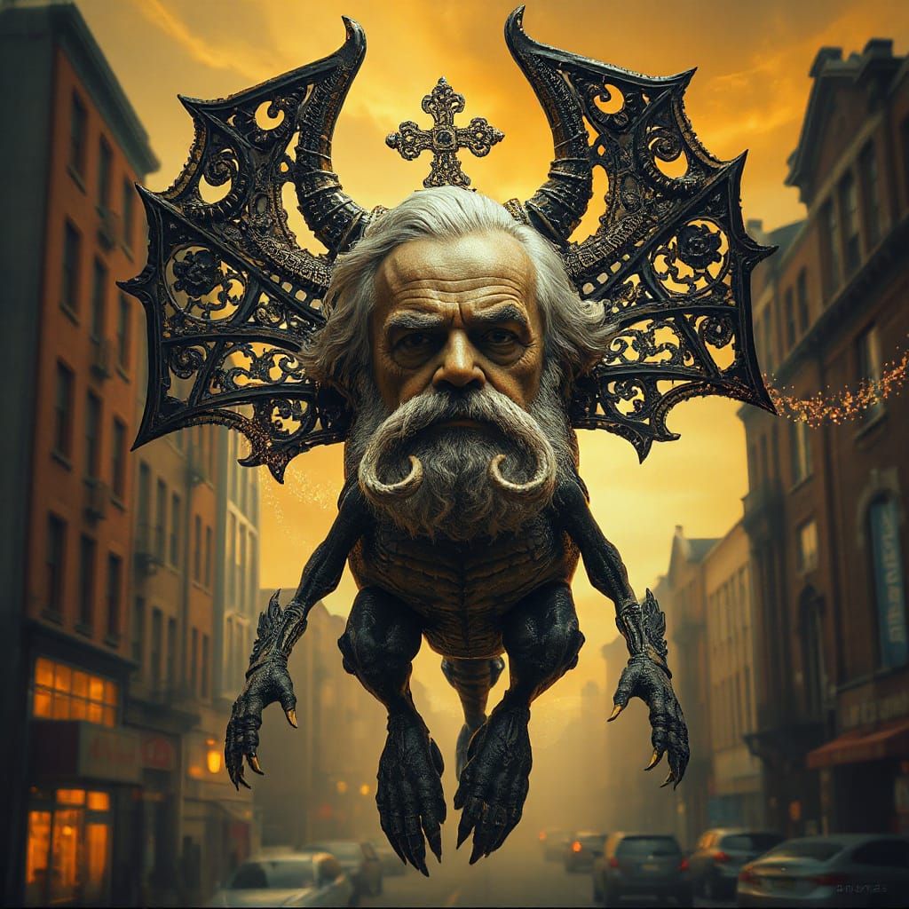 Mythological Marx in Cyberpunk Dreamscape