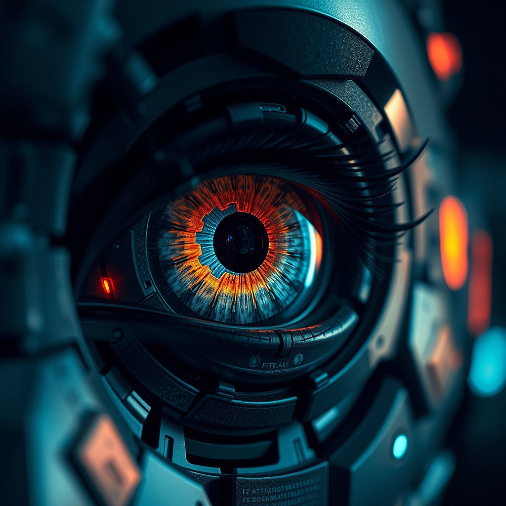 Hyperrealistic Robotic Eye in Cyberpunk Style