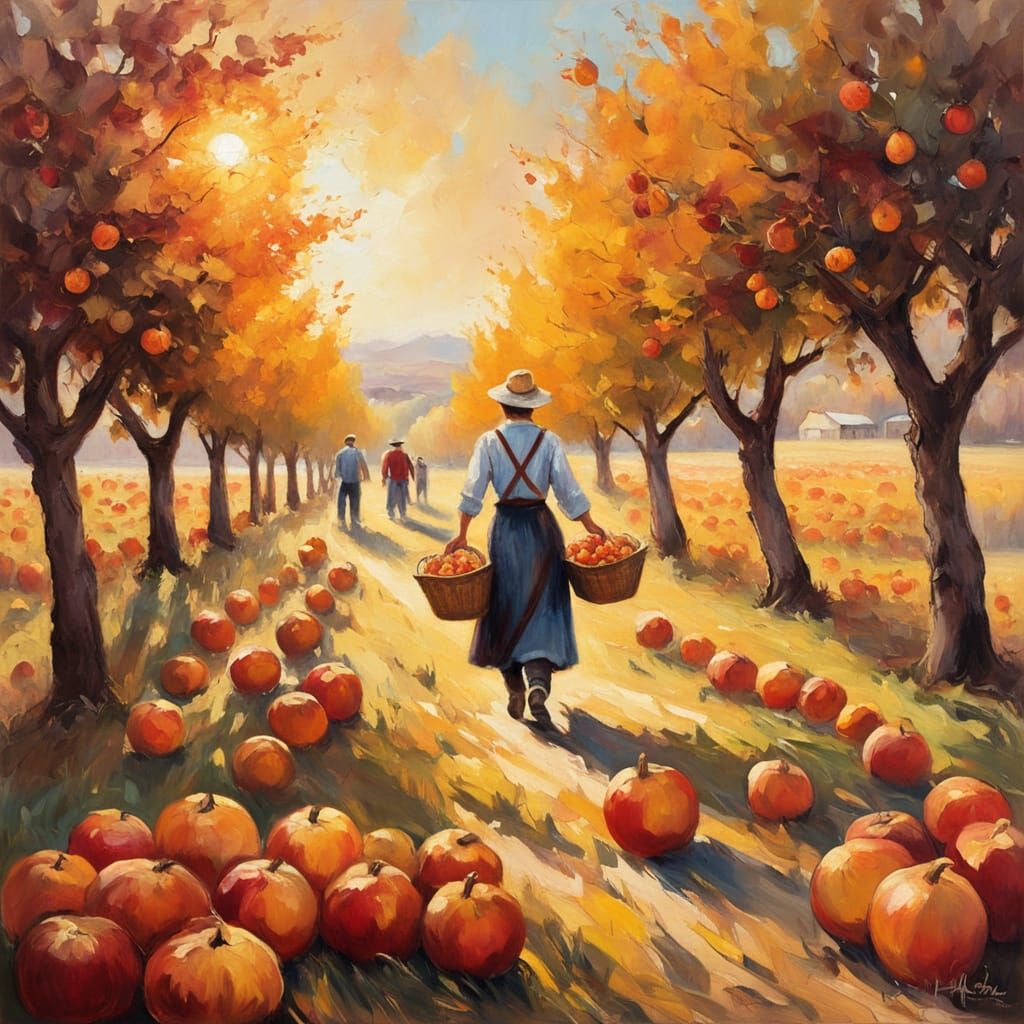 Golden Autumn Harvest in Impressionist Style