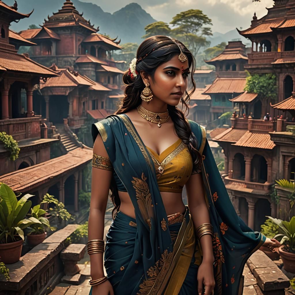 Indian Woman in Saree: Fantasy Concept Art