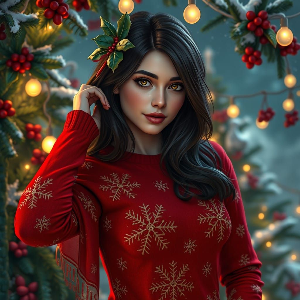 Warm Christmas Wonderland with a Brunette Woman
