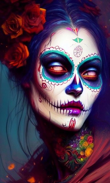 Day of the Dead Woman in Hyperrealist Style