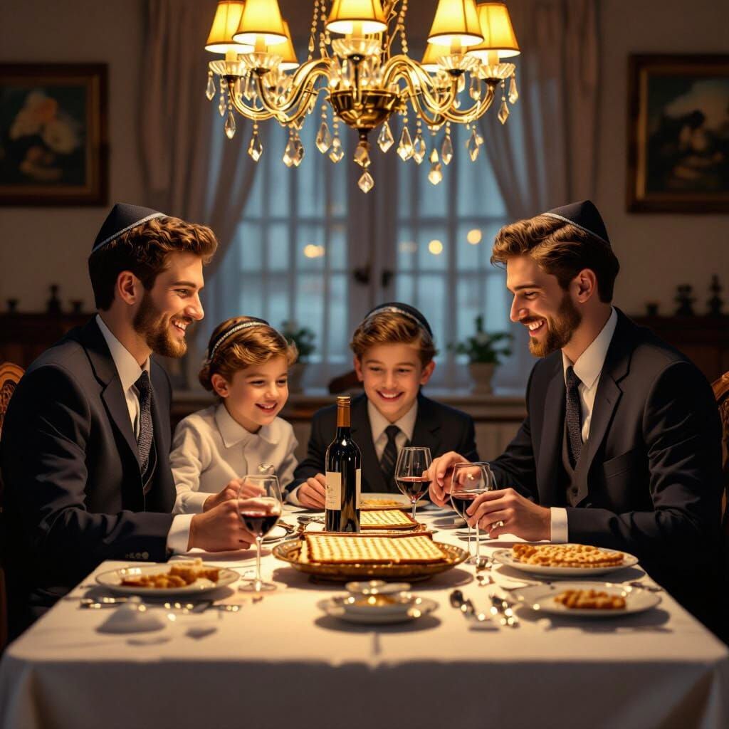 Passover Seder Celebration in Hyperrealistic Style