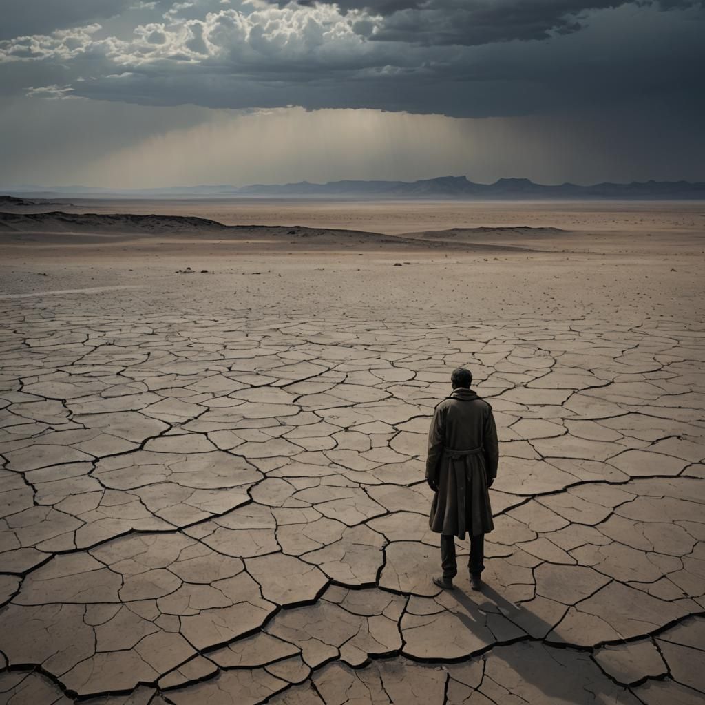 Solitary Figure in Barren Wasteland