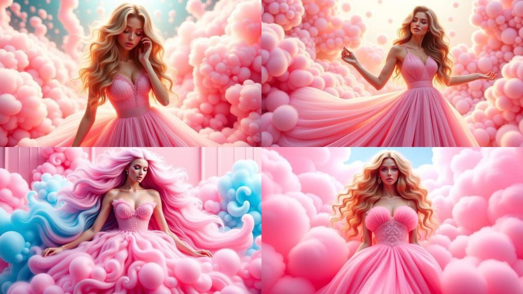 Surreal Beauty in Whimsical Candyfloss Attire