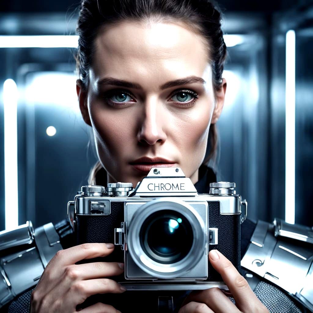 Futuristic Chrome Photographer with High-Tech Camera