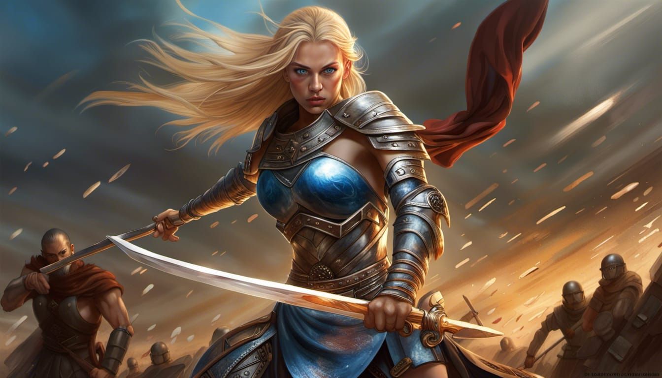 Amazon Warrior in Battle: Hyperrealistic Splash Art